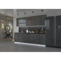 Küchenmöbel-Set Vivonne 260 cm Küchenzeile mit Hängeschränken Grau - Furnix von FURNIX