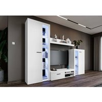 Furnix - Mediawand rivay Wohnwand TV-Lowboard Vitrine Regal led 4-tlg. 270 cm Weiß von FURNIX