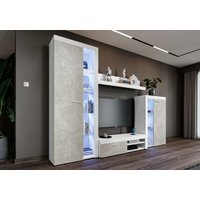 Furnix - Mediawand rivay Wohnwand TV-Schrank Vitrine 4-tlg. 270 cm breit Weiß-Beton von FURNIX