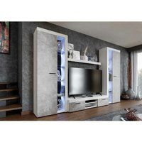 Furnix - Mediawand rivay xl Wohnwand TV-Schrank Vitrine 4-tlg. 300 cm breit Weiß/Beton von FURNIX