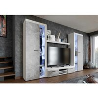 Mediawand rivay xl Wohnwand TV-Schrank Vitrine 4-tlg. 300 cm breit Weiß/Beton - Furnix von FURNIX