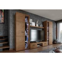 Furnix - Mediawand rivay xl Wohnwand TV-Schrank Vitrine Regal 4-tlg 300cm Eiche Lefkas von FURNIX