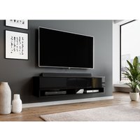 Furnix - sale Aktion tv Schrank alyx Lowboard 140 cm ohne led Schwarz matt-Glänzend Schwarz - Schwarz von FURNIX