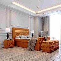 Set Boxspringbett Hocker Nachttisch Lizza 140x200 MV2213 Orange - Furnix von FURNIX