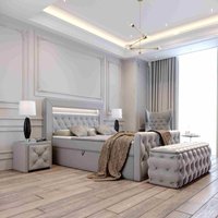 Set Boxspringbett Hocker Nachttisch Lizza 140x200 MV2217 Grau - Furnix Set Boxspringbett Hocker Nachttisch Lizza 140x200 MV2217 Grau - Furnix von FURNIX