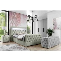 Set Boxspringbett Hocker Nachttisch Lizza 140x200 MV2218 Hellgrau - Furnix von FURNIX