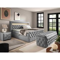 Set Boxspringbett Hocker Nachttisch Lizza 180x200 EV70831 Hellgrau - Furnix von FURNIX