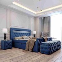 Set Boxspringbett Hocker Nachttisch Lizza 180x200 MV2216 Blau - Furnix Set Boxspringbett Hocker Nachttisch Lizza 180x200 MV2216 Blau - Furnix von FURNIX