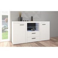 Furnix - Sideboard Alvor mit led 2 Schubladen Glasvitrine 2F2S B156,4cm modern Weiß von FURNIX