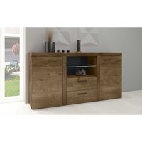 Sideboard Alvor mit led 2 Schubladen Glasvitrine 2F2S B156cm Eiche Lefkas - Furnix von FURNIX
