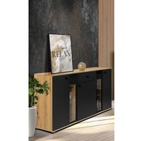 Sideboard Melides Schublade 3-türig Anrichte Glastüren 140 cm Artisan Schwarz - Furnix von FURNIX