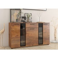 Furnix - Sideboard sarai mit Schublade, led Anrichte Glastüren 140 cm Eiche Lefkas von FURNIX