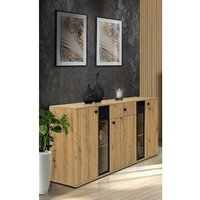 Sideboard sarai Schublade 3-türig led Anrichte Glastüren140 cm Artisan - Furnix von FURNIX