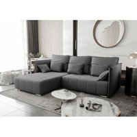 Sofa yaho Couch ausziehbar mit Bettkasten und Kissen Schlafsofa EN24 Dunkelgrau - Furnix von FURNIX