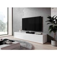TV-Kommode Lowboard Zalvo 160 cm 3 Ablagen mit Klappen Weiß glänzend - Furnix von FURNIX