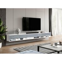 Furnix - TV-Schrank alyx 300 cm (3x100cm) Lowboard TV-Kommode Weiß/Grau Glanz von FURNIX