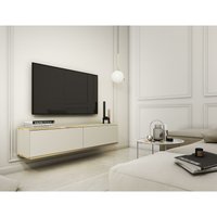 Furnix - TV-Schrank liwia 135 Fernsehschrank mit Zierleisten Türen Beige-Gold von FURNIX