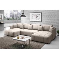U-Form-Sofa andore Wohnzimmersofa mit Schlaffunktion und Bettkasten Beige EN01 - Furnix von FURNIX