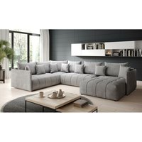 U-Form Sofa asvil bis Polstercouch mit Bettkasten und Kissen MH84 Hellgrau - Furnix von FURNIX