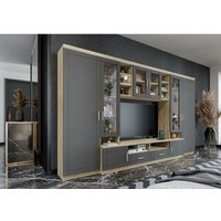 Furnix - Wohnwand palloma TV-Lowboard Schränke Hängeschrank mit led Sonoma-Graphit Furnix - Wohnwand palloma TV-Lowboard Schränke Hängeschrank mit led Sonoma-Graphit von FURNIX