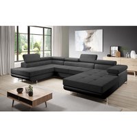 Furnix - Zante Couch Sofa Schlafsofa U-Form U-Sofa Schlaffunktion MA1100-OR100 Schwarz-Leder Schwarz von FURNIX