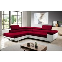 Zante Eckcouch L-Form Sofa Schlafsofa Couch Schlaffunktion MA120-KR02 Rot-Leder Weiß - Furnix von FURNIX