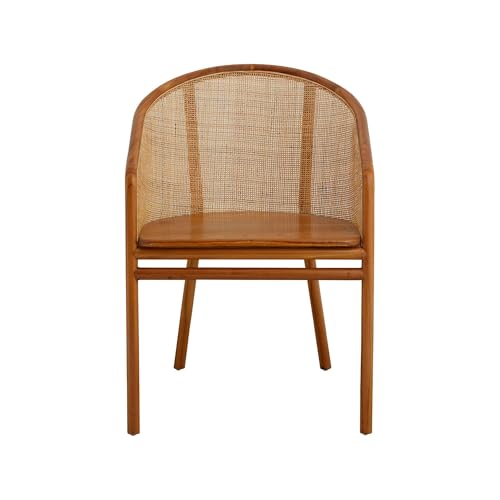 FURNLUX MOSSO Esszimmerstuhl, Teak mit Rattan-Rückenlehne, Beige, 54T x 58B x 77H cm, 6 kg von FURNLUX