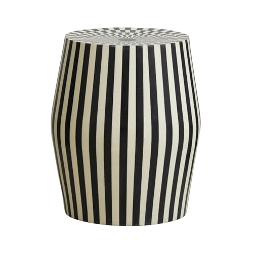 FURNLUX TAURA Beistelltisch, Schwarz/Weiß, Epoxidharz und Mangoholz, 41x41x48 cm, Modernes Design, Multifunktional als Tisch oder Hocker von FURNLUX