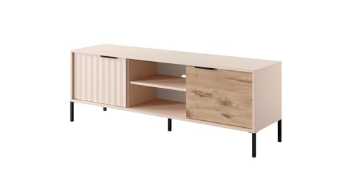 FURNLUX TV-Möbel Rave, Beige, 154 x 40 x 54 cm, Fernsehschrank mit 4 Regalböden und 2 Türen, Wohnzimmer Lowboard FURNLUX TV-Möbel Rave, Beige, 154 x 40 x 54 cm, Fernsehschrank mit 4 Regalböden und 2 Türen, Wohnzimmer Lowboard von FURNLUX