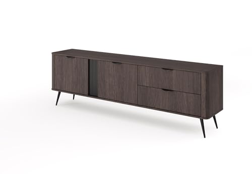 FURNLUX TV-Möbel VERIS, Dunkel Eiche & Schwarz, Spanplatte/MDF/HDF, 195 x 38 x 61 cm, 2 Türen & 2 Schubladen von FURNLUX