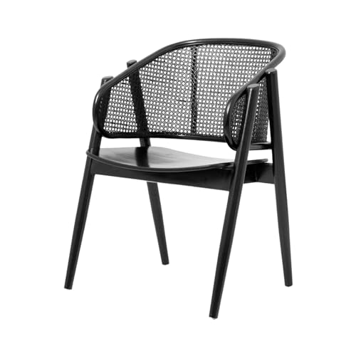 FURNLUX Wicky Esszimmerstuhl, Rattan-Wickerwerk Rückenlehne, Ulmenholz Gestell, Schwarz, 61x56x80 cm, 5 kg von FURNLUX
