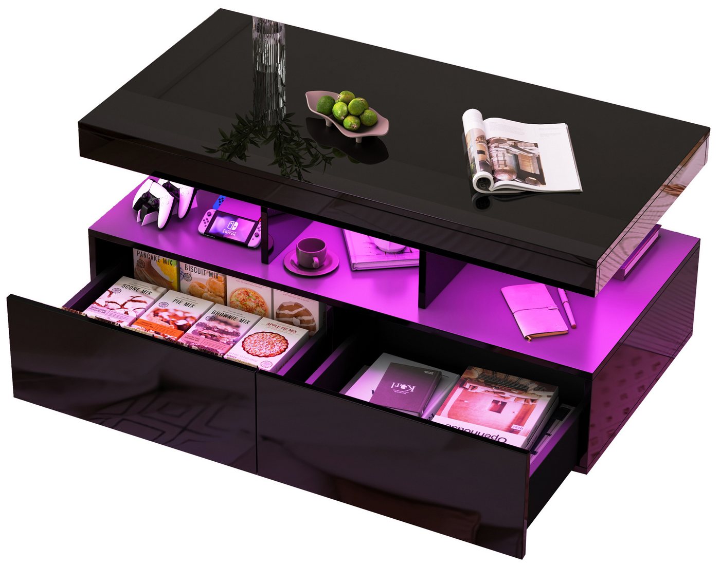 FUROKOY Couchtisch Kaffeetisch Beistelltisch Wohnzimmer Wohnzimmertisch mit 2 Schubladen (Kaffeetisch, 1-St., Sofatisch), 104x46x53 cm,Glatter Desktop,mit LED-Beleuchtung,Schwarz FUROKOY Couchtisch Kaffeetisch Beistelltisch Wohnzimmer Wohnzimmertisch mit 2 Schubladen (Kaffeetisch, 1-St., Sofatisch), 104x46x53 cm,Glatter Desktop,mit LED-Beleuchtung,Schwarz von FUROKOY
