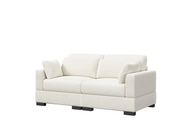 FUROKOY Ecksofa aus Cord, 2-Sitzer Loungesofa, Polstergarnitur elegant Wohnlandschaft, 2 Teile, Polstersessel Sofamit federkern & Kissen, Beige von FUROKOY