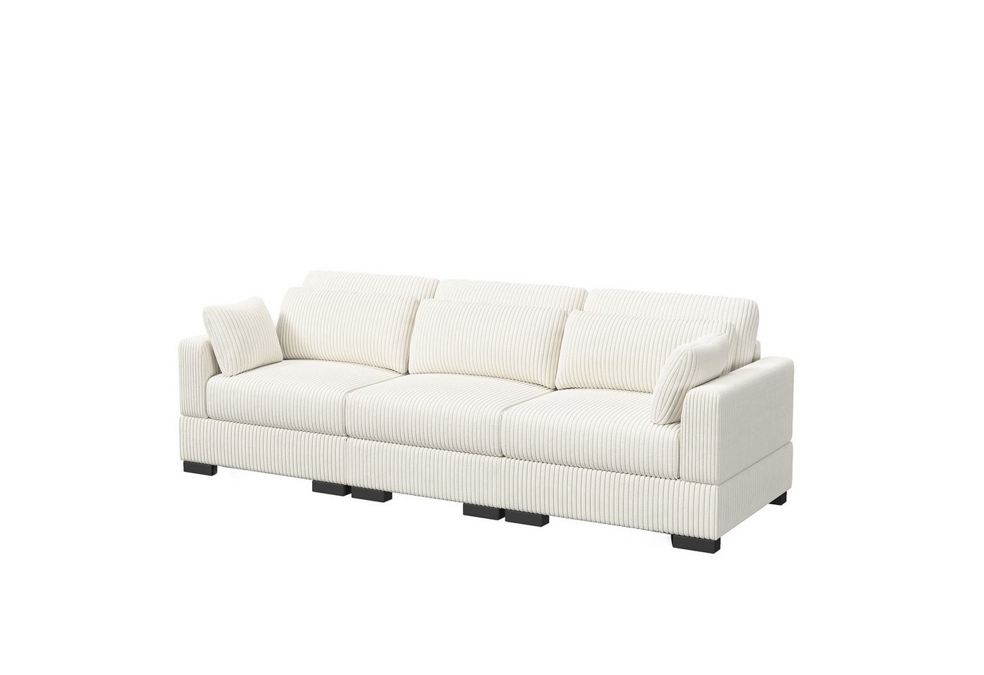 FUROKOY Ecksofa aus Cord, Set 3 Teile, Polstergarnitur elegant Wohnlandschaft, mit federkern & Kissen, Beige von FUROKOY