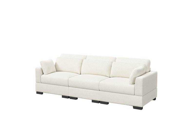 FUROKOY Ecksofa aus Cord, Set 3 Teile, Polstergarnitur elegant Wohnlandschaft, mit federkern & Kissen, Beige von FUROKOY