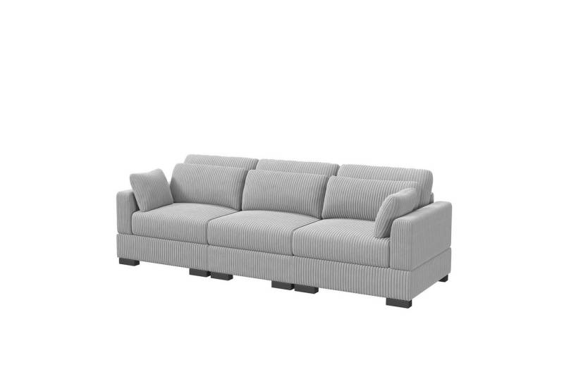 FUROKOY Ecksofa aus Cord, Set 3 Teile, Polstergarnitur elegant Wohnlandschaft, mit federkern & Kissen, Grau von FUROKOY