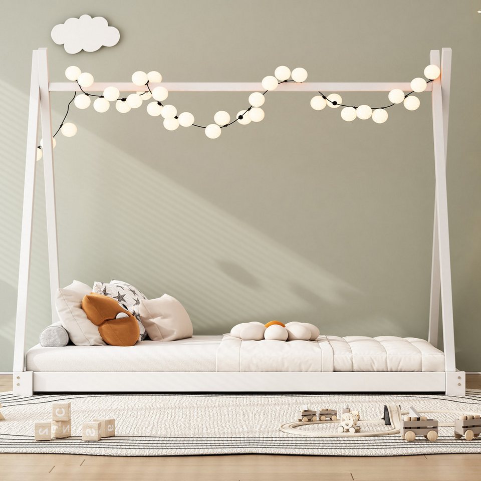 FUROKOY Einzelbett Modellierbett 90x200cm,Massivholzbett mit Zeltmodellierung, (Bett dekorierbar), Flachbett Kinderbett Einfach und leicht zu installieren von FUROKOY
