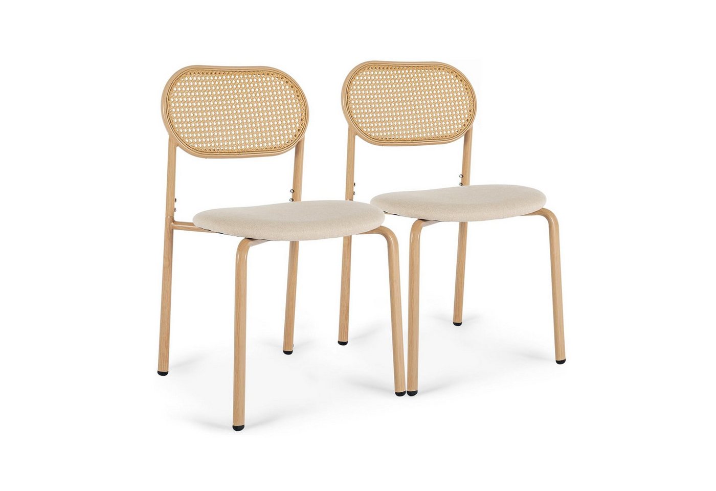 FUROKOY Esszimmerstuhl Rattanstuhl 2er Set, Moderner Küchenstühle mit Rattan Rückenlehne, Polsterstühle für Esszimmer, Balkon, Restaurant, Holzfarbe von FUROKOY