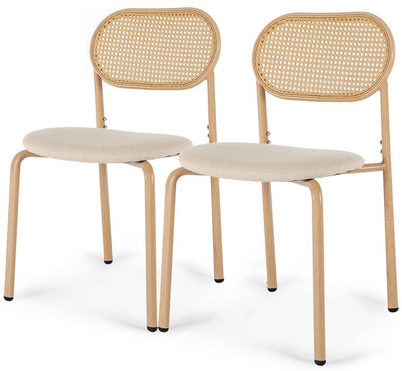 FUROKOY Esszimmerstuhl Rattanstuhl Stühle für das Esszimmer Skelettierte Rückenlehne 2er Set (2 St), Weiche Kissen,Metallrahmen,Verstellbare Beine,Khaki von FUROKOY