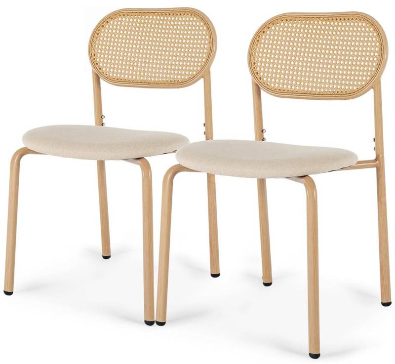 FUROKOY Esszimmerstuhl Rattanstuhl Stühle für das Esszimmer Skelettierte Rückenlehne 2er Set (2 St), Weiche Kissen,Metallrahmen,Verstellbare Beine,Khaki von FUROKOY
