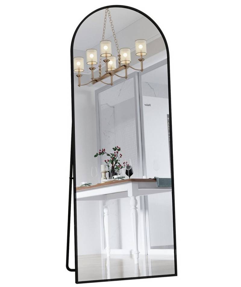 FUROKOY Ganzkörperspiegel Standspiegel Wandspiegel Groß Wand Ganzkörper (Großer Spiegel Bogen Bodenspiegel mit Rahmen, 162x53cm, Schwarz), Aluminiumrahmen, für Schlafzimmer, Wohnzimmer, Badezimmer von FUROKOY