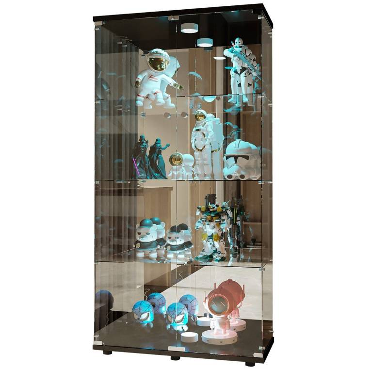 FUROKOY Glasvitrine Vitrinenschrank mit Glastüren und Beleuchtung Sammlervitrine 80.5x36.5x164 cm,Transparenter,mit 2 Glastür,für Sammlerstücke,4 Lagen von FUROKOY