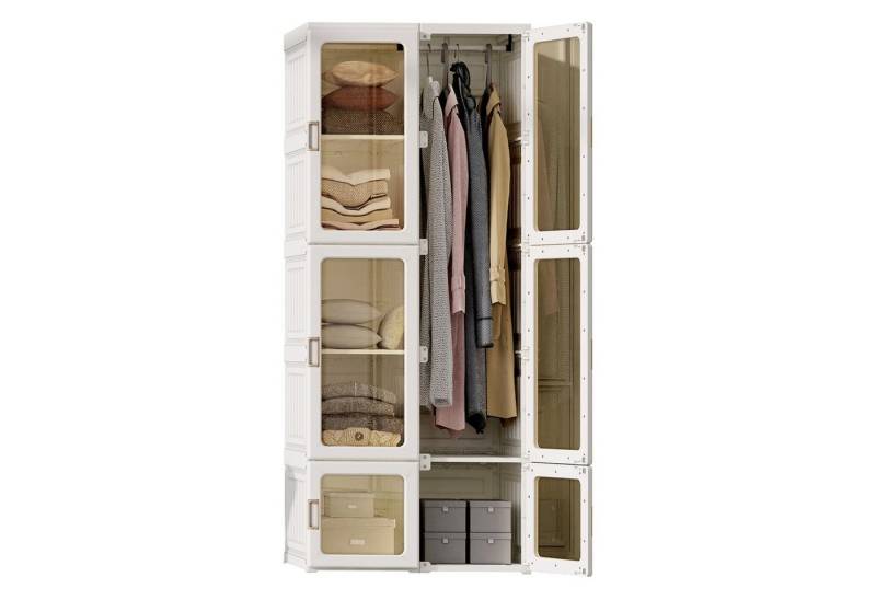 FUROKOY Kleiderschrank Transparente Tür Kleiderschrank Faltschrank weißer 170x50x69cm (Multifunktionaler Kleiderschrank, Schlafsaalgarderobe, Magnettür) von FUROKOY