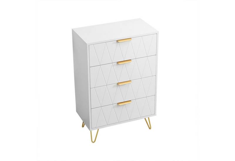 FUROKOY Kommode Schubladenschrank für Wohnzimmer Schlafzimmer (90 x 60 x 34cm), Weiße Sideboard mit 4 Schubladen,gold Griffen von FUROKOY