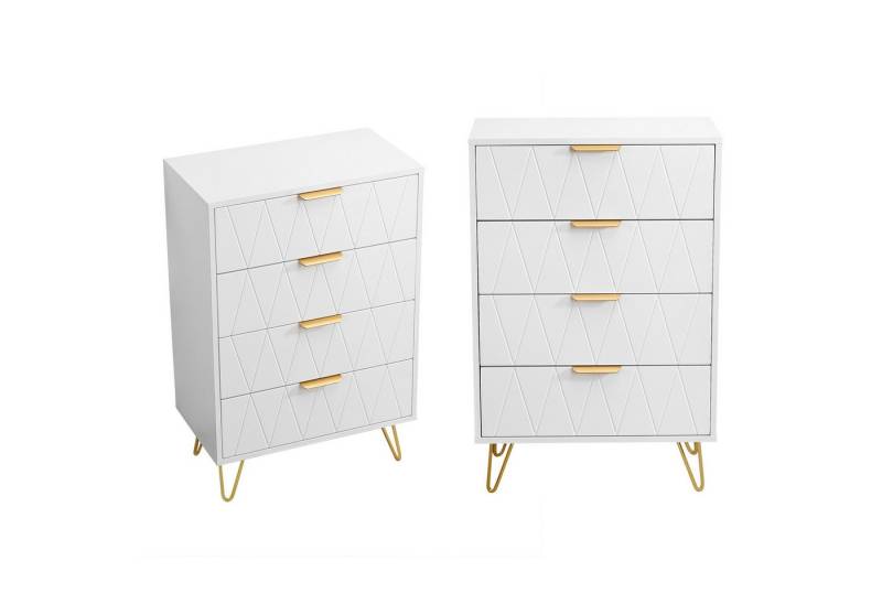 FUROKOY Kommode Nachttisch Sideboard Weiße mit Schubladen (Set, 1 St., 2er-Set), 2 Kommoden mit 4 Schubladen, weiß, 60 x 34 x 90 cm von FUROKOY