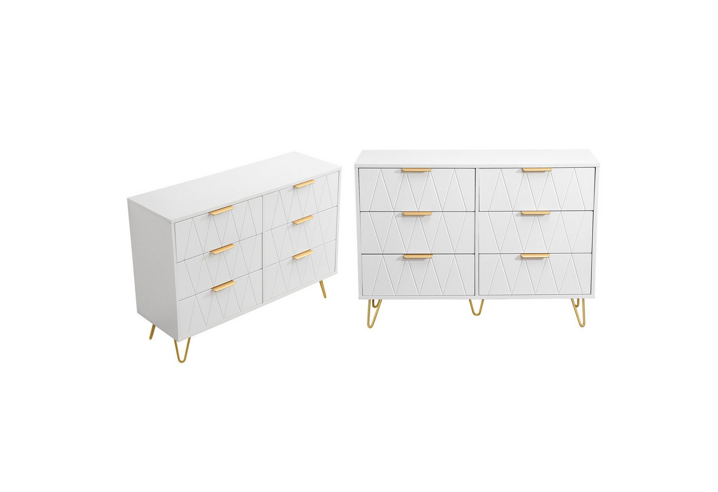 FUROKOY Kommode Nachttisch Sideboard Weiße mit Schubladen (Set, 1 St., 2er-Set), 2 Kommoden mit 6 Schubladen, Weiß, 34 x 100 x 72,5 cm von FUROKOY