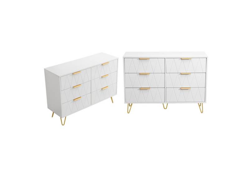 FUROKOY Kommode Nachttisch Sideboard Weiße mit Schubladen (Set, 1 St., 2er-Set), 2 Kommoden mit 6 Schubladen, Weiß, 34 x 100 x 72,5 cm von FUROKOY