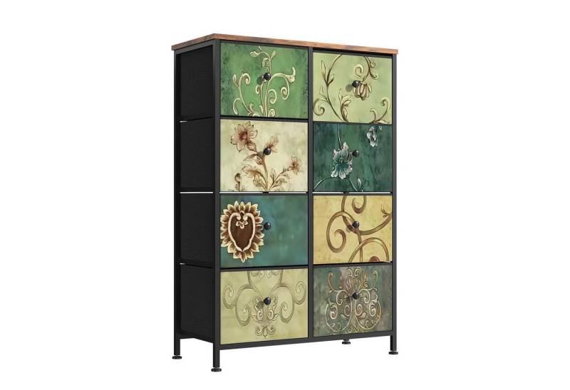 FUROKOY Kommode Stauraumschrank,Schrank Schlafzimmer,Metallrahmen,Retro Stil, Blumenmuster,8 Schubladen von FUROKOY