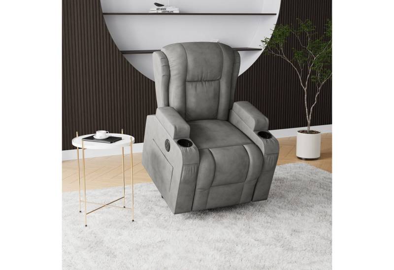 FUROKOY Massagesessel Relaxsessel Fernsehsessel Elektrisch Verstellbar mit Wärmefunktion, mit Relaxfunktion, Liegefunktion bis 160°, Aufstehhilfe, USB,Grau von FUROKOY