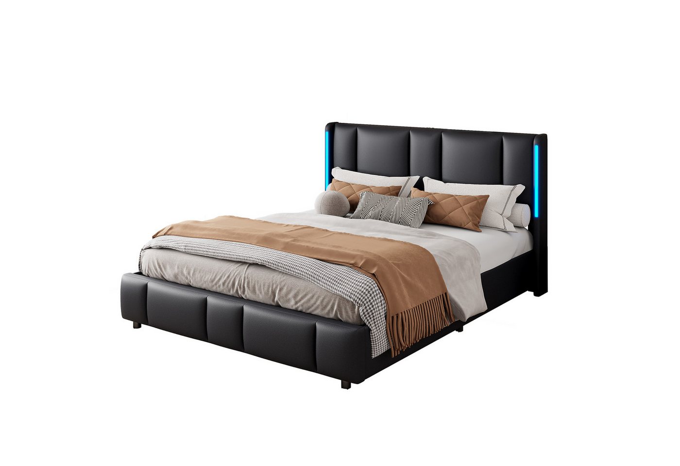 FUROKOY Stauraumbett Doppelbett Polsterbett mit Lattenrost und hydraulischen Stützen, 160x200 cm,mit LED-Beleuchtung,USB+TypeC,Stauraum,Kunstleder,Schwarz FUROKOY Stauraumbett Doppelbett Polsterbett mit Lattenrost und hydraulischen Stützen, 160x200 cm,mit LED-Beleuchtung,USB+TypeC,Stauraum,Kunstleder,Schwarz von FUROKOY